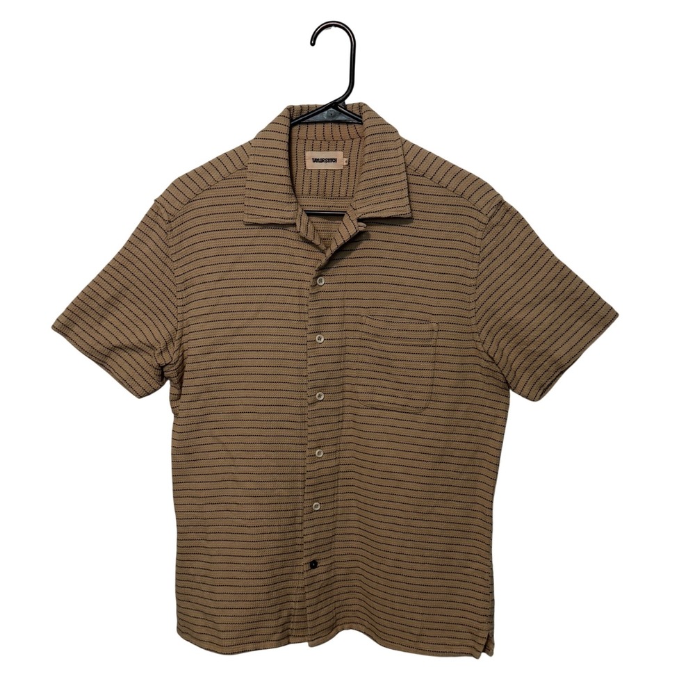 Taylor Stitch Hawthorne Camp Shirt Mens 40 Medium Beige Striped Waffle Knit